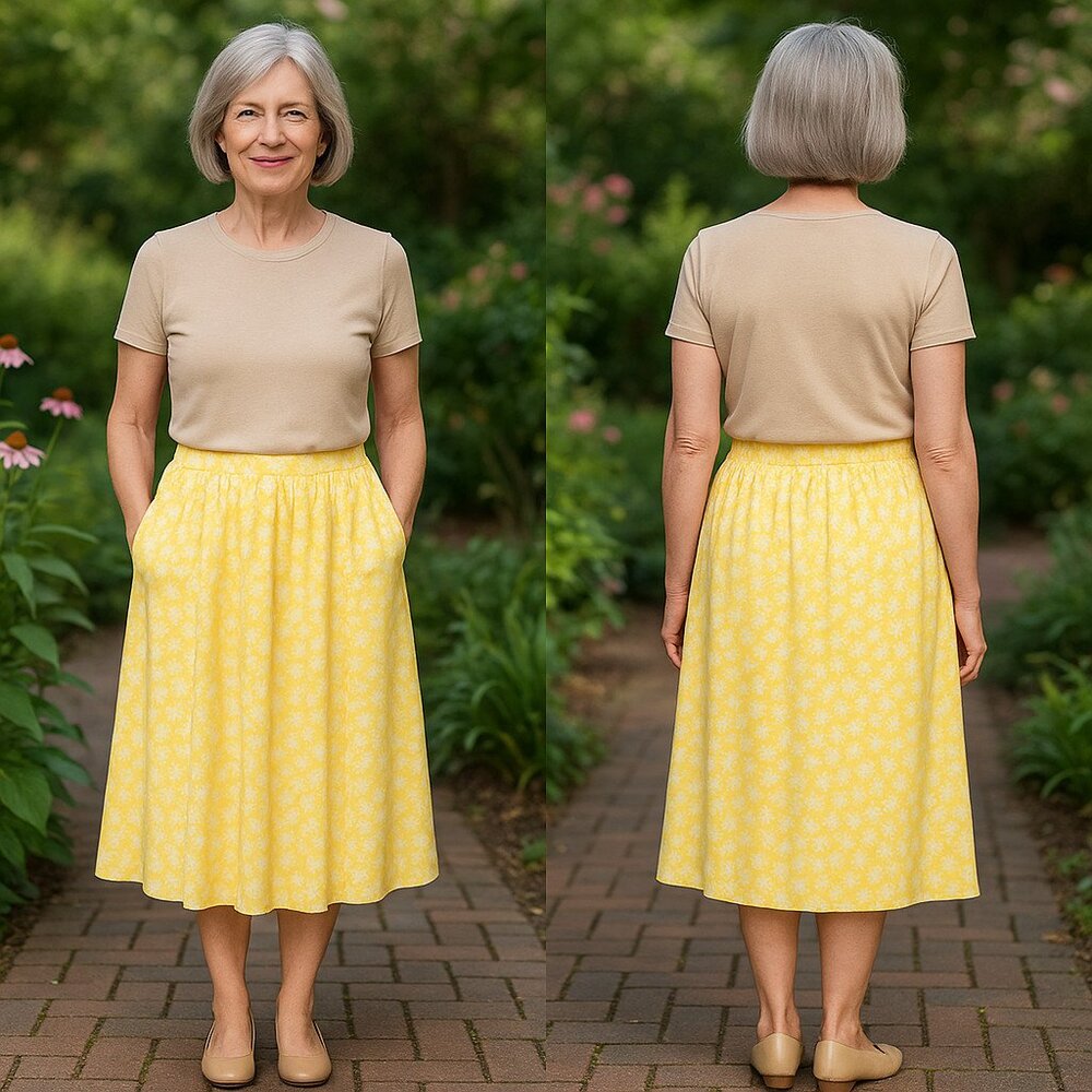 Jacqueline Ferrar Yellow Floral Midi Skirt Size 10 Pockets Vintage Cottagecore
